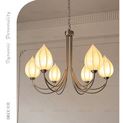 Light French-Style Creative Silk Bud Chandelier, High-End Sand Nickel Color Chandelier, Light Luxury Decorative Lighting for Living Room, Bedroom, and Dining Room