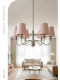 Light French-Style Lotus Pink Fabric Chandelier, High-End Cream-Style Chandelier for Bedroom, Living Room, and Dining Room, Simple Decorative Lighting Fixture