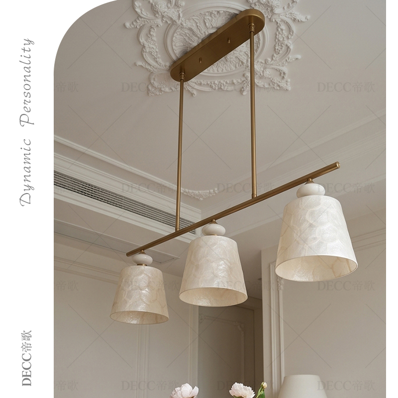 Creative Shell Ceramic Dining Chandelier, French Mid-Century Style, High-End Sand Nickel Color Chandelier, Designer Style Cream-Style Lighting Fixture