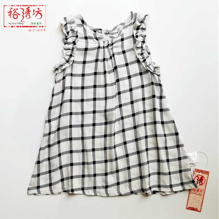 Summer New Yu Embroidery Workshop Children Foreign Dress Artificial Cotton Girl Cotton Silk Vest Dress Slim Fit Silk Plaid Dress
