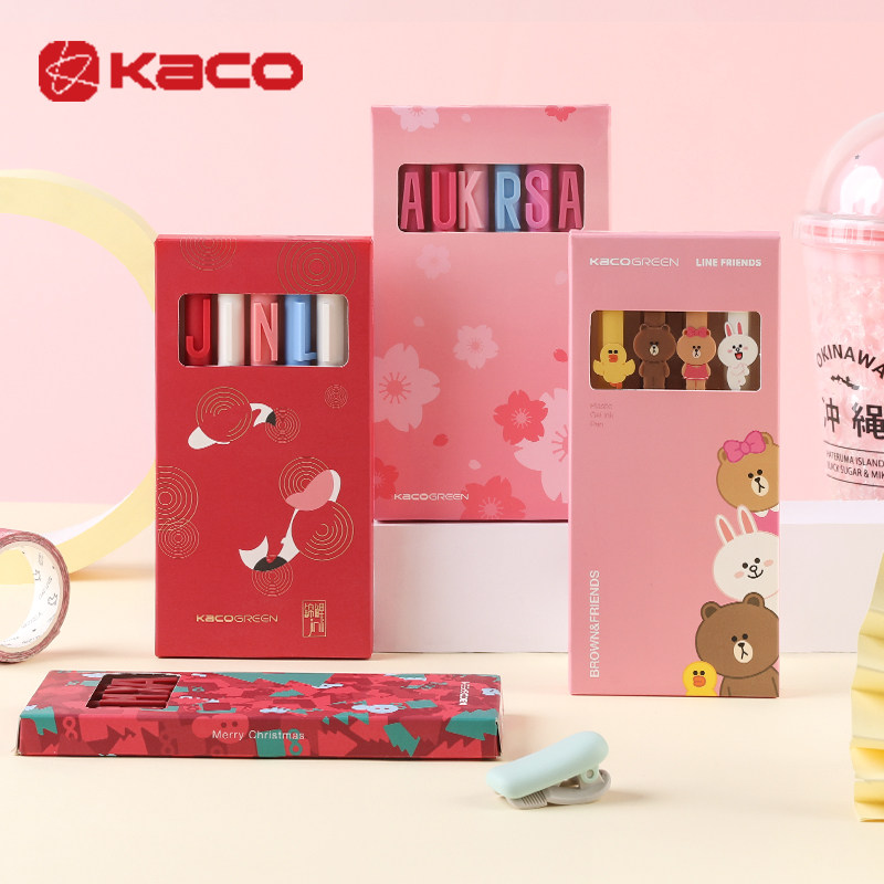 KACO字母笔套装按动中性笔锦鲤樱花布朗熊联名爱心笔blackpink笔黑色笔芯0.5学生用文具书源莫兰迪二代