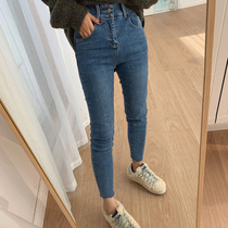 Zhou Mumu plus velvet jeans womens winter high waist slim pants thin and versatile blue pants