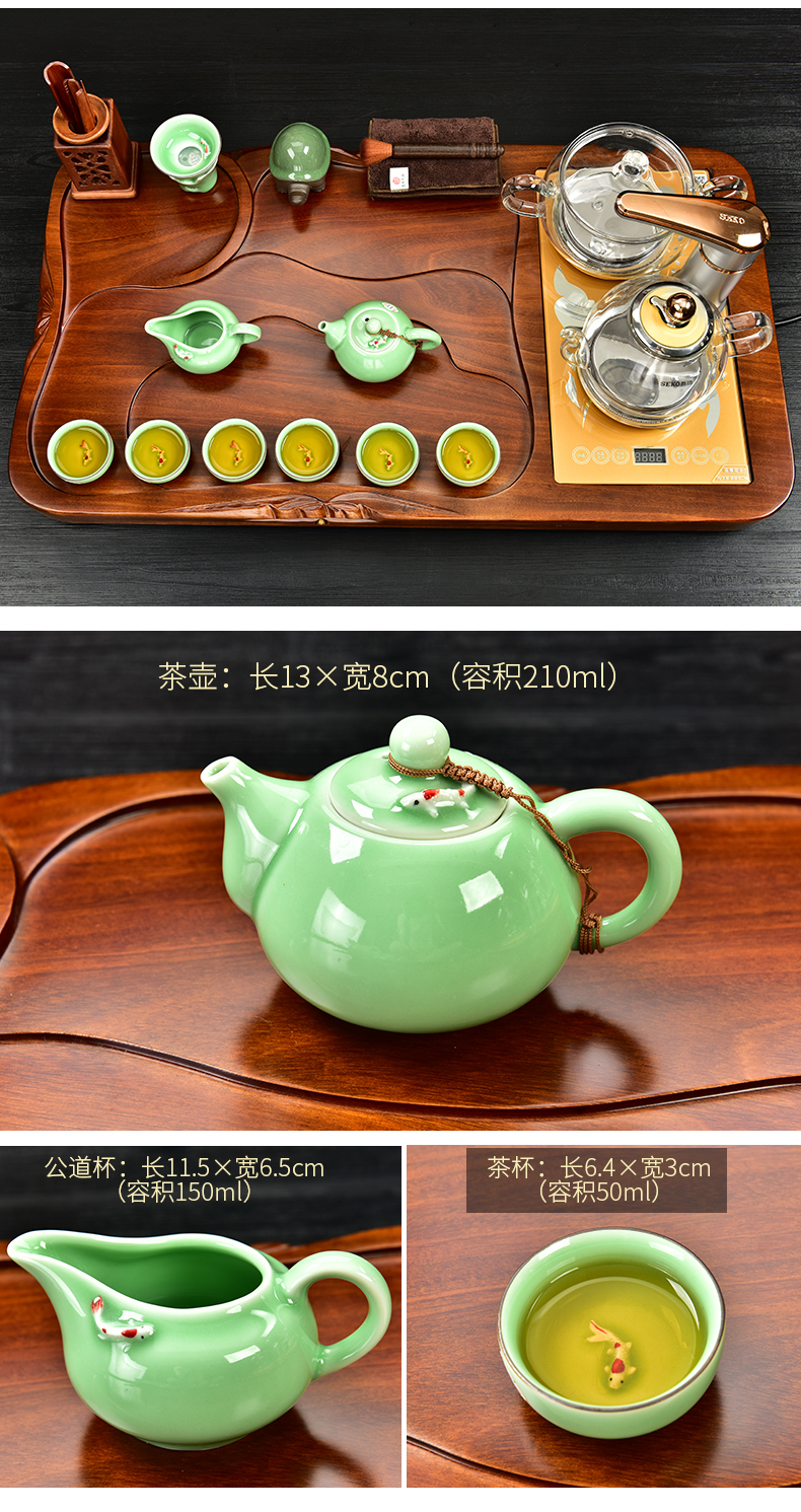 The beginning day, automatic tea set home four unity glass kettle hua limu purple sand tea tray was kung fu