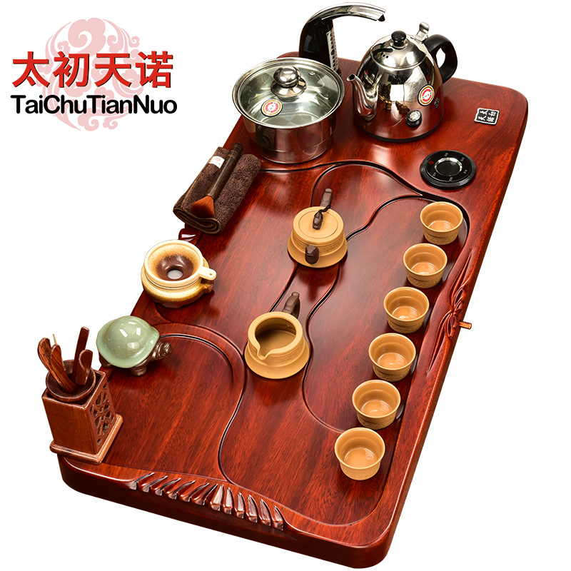 The beginning day, kung fu tea set solid wood tea tray was hua limu tea sets tea tea stove sea purple sand tea set four unity