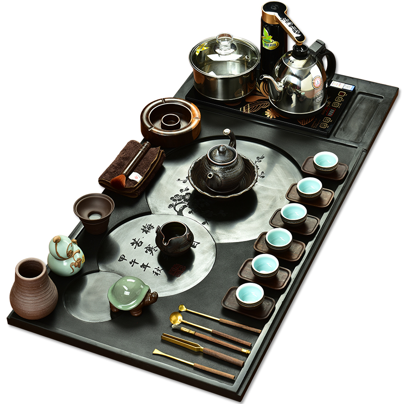 The beginning day, kung fu tea tray tea set stone tea tray was black stone tea sea four unity tea tea tea stove