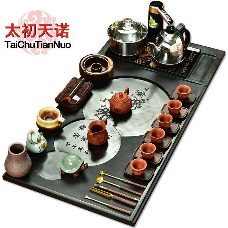 The beginning day, kung fu tea tray tea set stone tea tray was black stone tea sea four unity tea tea tea stove