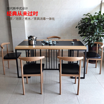 Benwei Wu Jinshi tea table and chair combination Ash wood large tea table Home business tea table New Chinese Kung Fu tea table