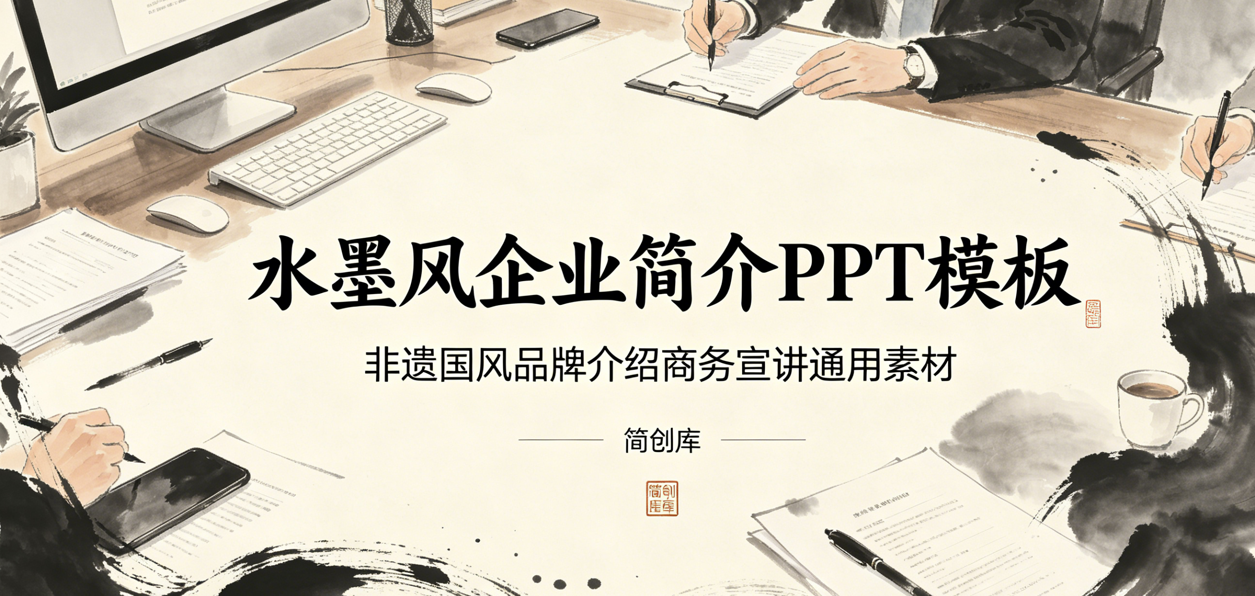 A4128水墨风企业简介PPT模板 非遗国风品牌介绍商务宣讲通用素材-简创库网