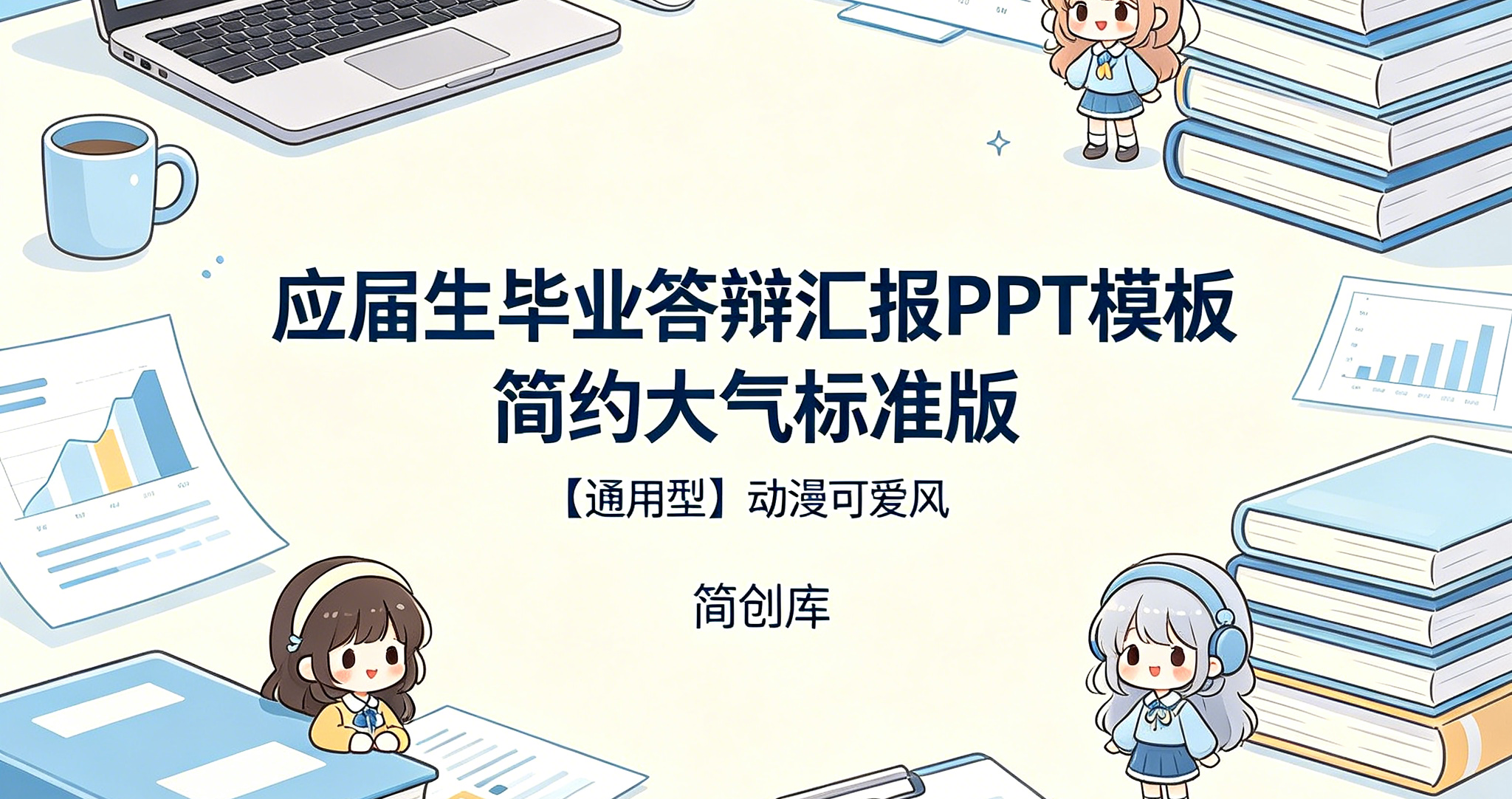 D2103应届生毕业答辩汇报PPT模板 简约大气标准版【通用型】动漫可爱风-简创库网