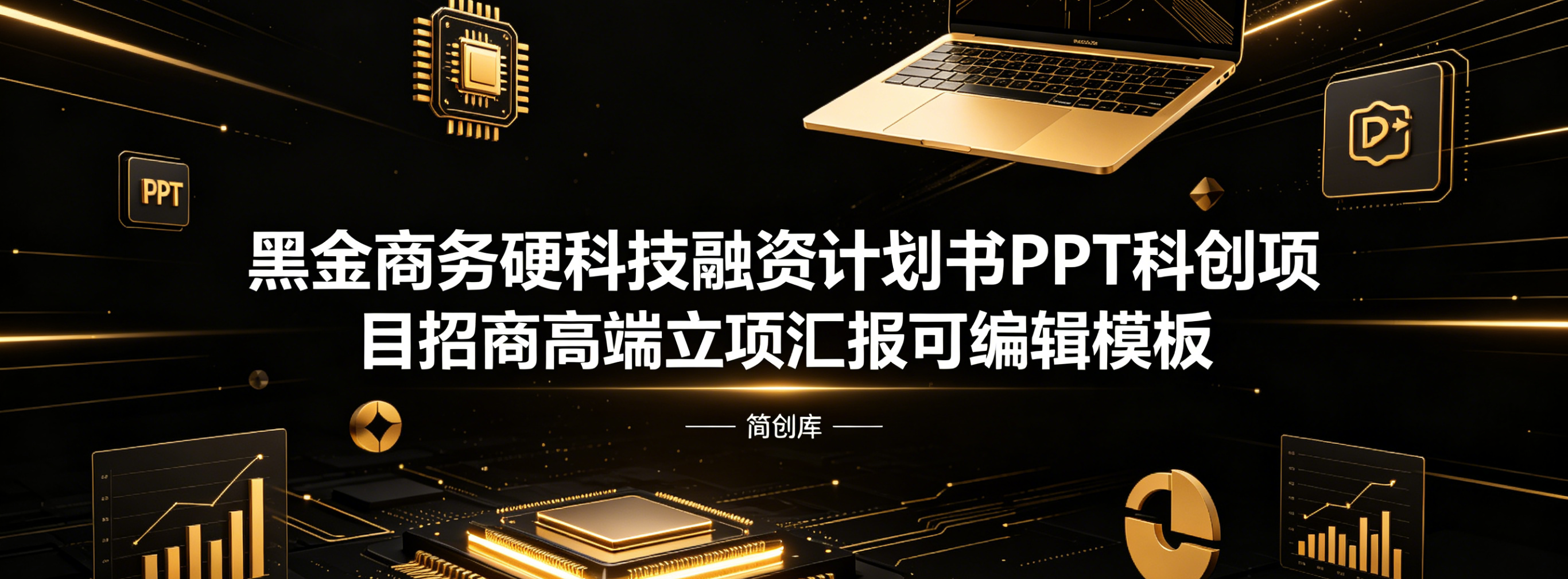 C1156黑金商务硬科技融资计划书PPT模板 科创项目招商高端立项汇报可编辑模板-简创库网