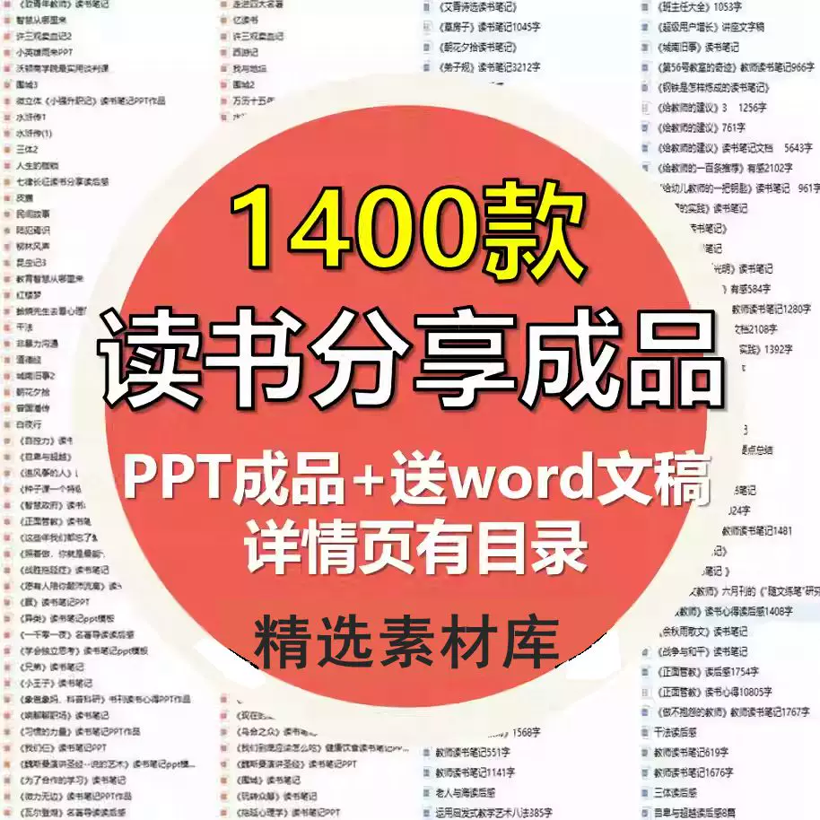 1400款读书分享成品【PPT成品+Word文稿】教师读书课件读后感读书报告【电商热销1633】