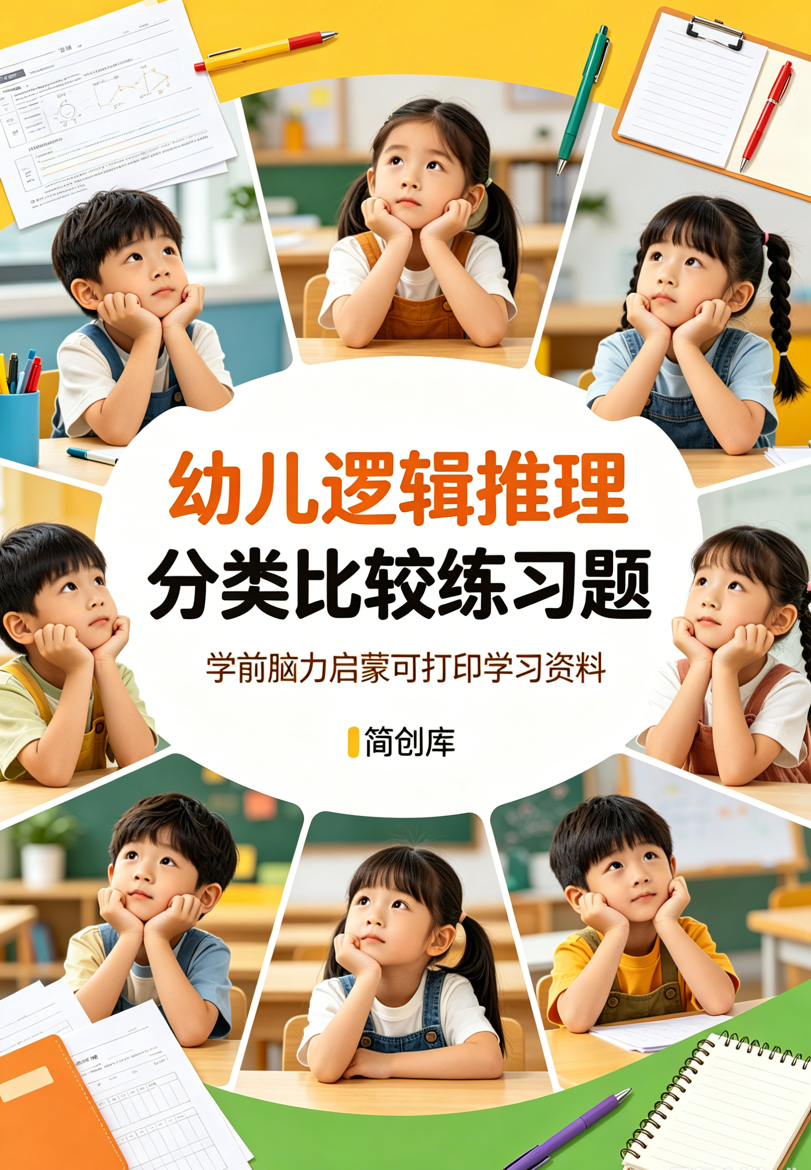 E1115幼儿逻辑推理分类比较练习题 学前脑力启蒙可打印学习资料-简创库网