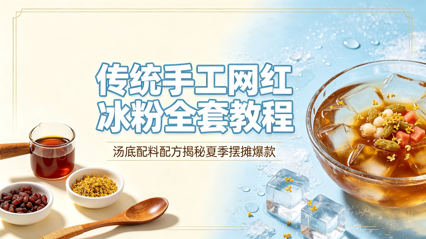 L72661传统手工网红冰粉全套教程 汤底配料配方揭秘夏季摆摊爆款-简创库网
