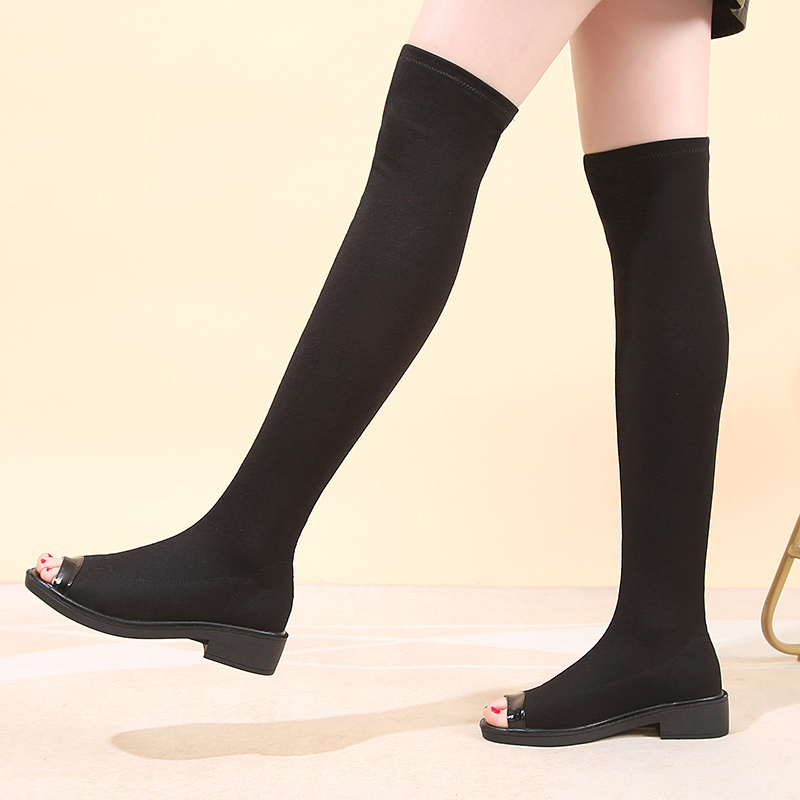 2026 Spring/Summer Women's Open-Toe Flat Shoes Breathable Elastic Sock Boots Over-The-Knee Fashion Heel-Covering Sandals 2026 Spring/Summer Women's Open-Toe Flat Shoes Breathable Elastic Sock Boots Over-The-Knee Fashion Heel-Covering Sandals
