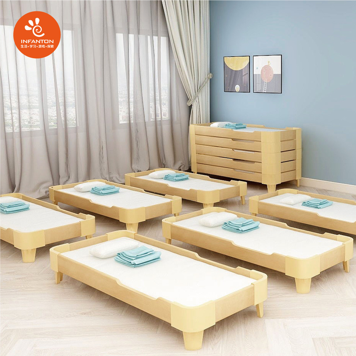 Inf. Solid Wood Kindergarten Bed Custody Class Lunch Bed Children's Lunch Break Bed Early Education Special Bed Simple Lunch Support Stack bed