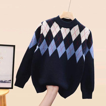 Childrens sweater pure cardigan boys round neck pullover coat autumn and winter thick knitted base shirt medium and large childrens thread coat