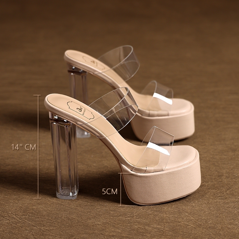 14cm Ultra-High Heel Transparent Sandals for Women, Sky-High Crystal Slippers for Women, Runway Wedding Shoes, Comfortable for Feet, Small Size 3233