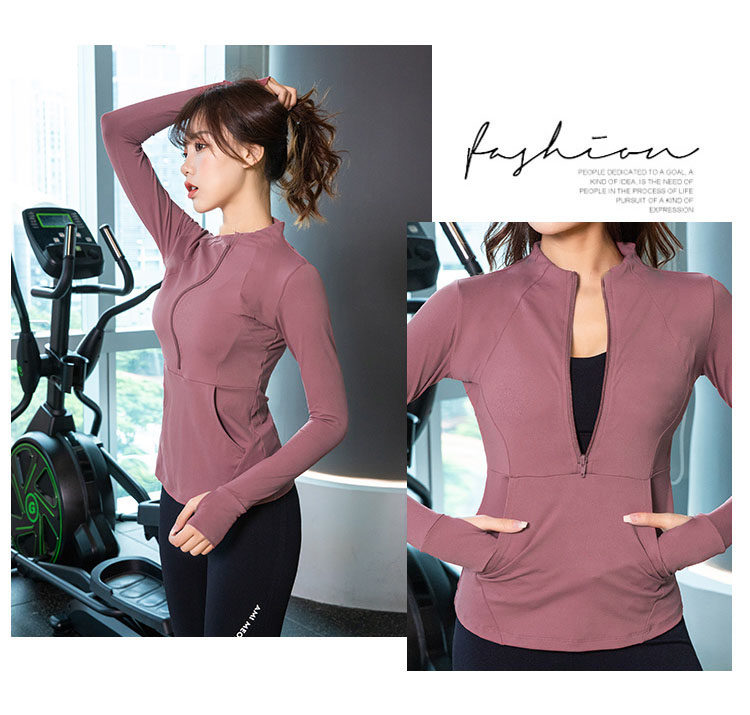 Куртка для йоги 瑜伽服装紧身快干长袖修身外衣上衣拉炼跑步性感运动外衣女性秋冬新款