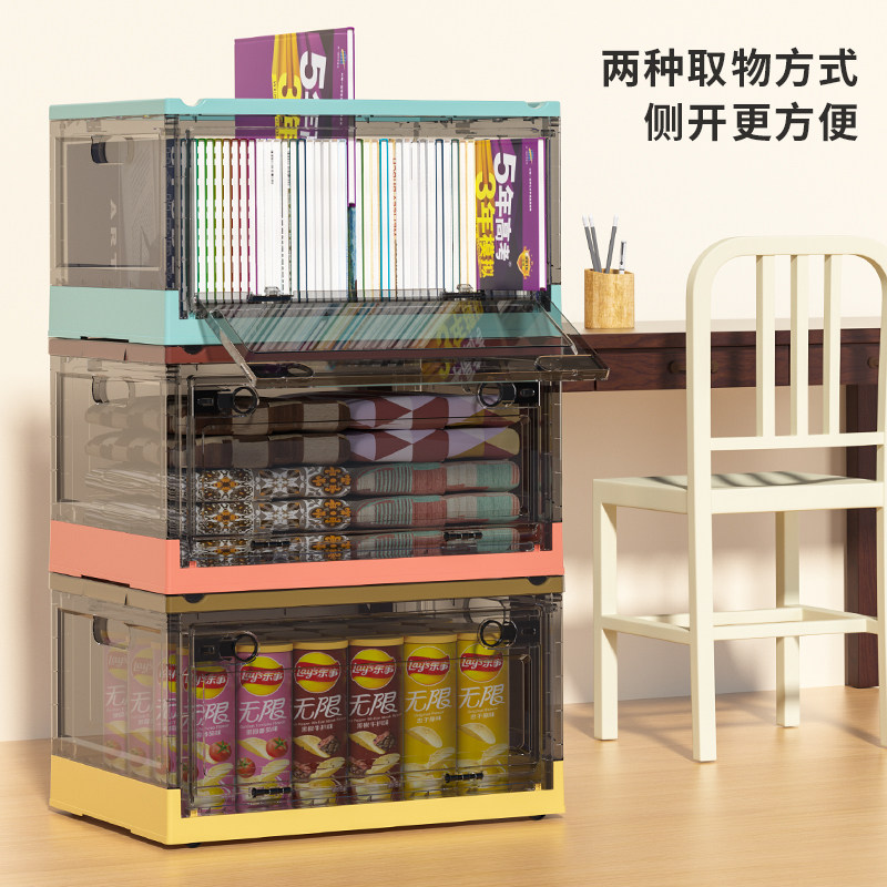 Folding clamshell book containing box Students Dormitory Books Storage Compartment With Pulleys Transparent Plastic Snacks Finishing Boxes 