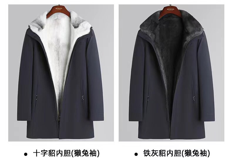 Меховая одежда 貂博士尼克服男整貂水貂连帽中长派克服大衣皮草厚皮毛一体外套冬