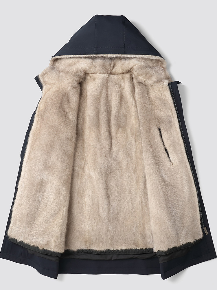 Меховая одежда 貂博士尼克服男整貂水貂连帽中长派克服大衣皮草厚皮毛一体外套冬