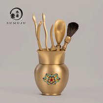Pure copper enamel tea ceremony six gentlemen set kung fu tea set accessories pot pen tea clip tea spoon high-end six gentlemen