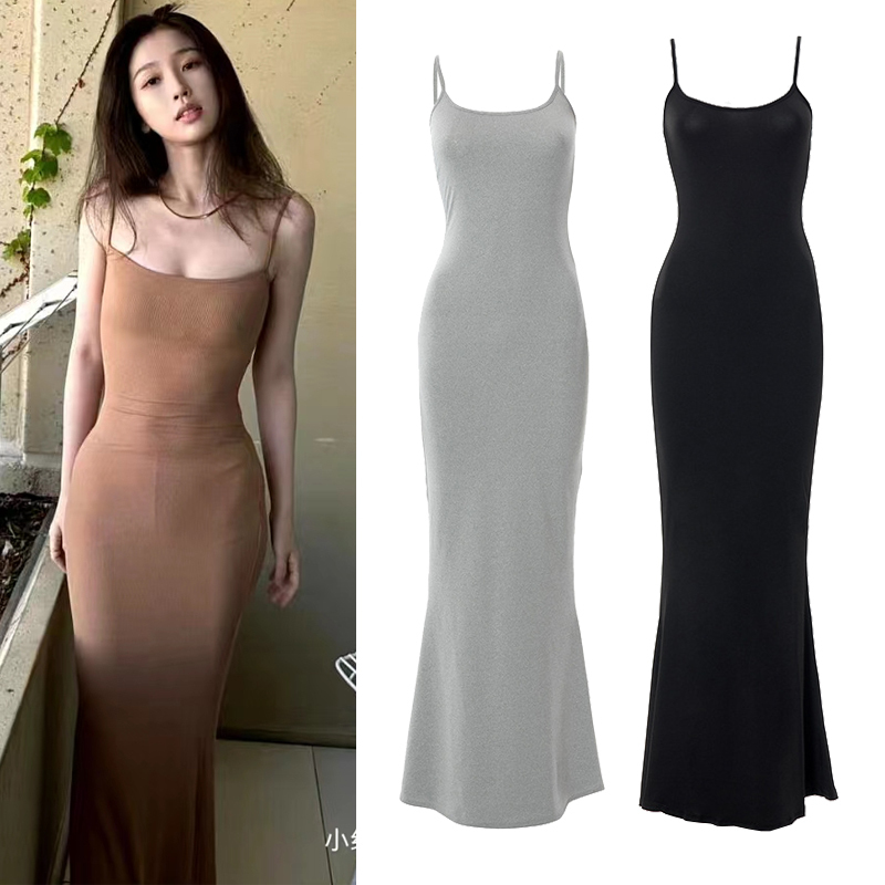 Yu Shuxin, Kardashian, and Yi Mengling's Same Style Spaghetti Strap Dress for Women, Pure and Sexy Hot Girl Stepmother Bodycon Long Dress Yu Shuxin, Kardashian, and Yi Mengling's Same Style Spaghetti Strap Dress for Women, Pure and Sexy Hot Girl Stepmother Bodycon Long Dress