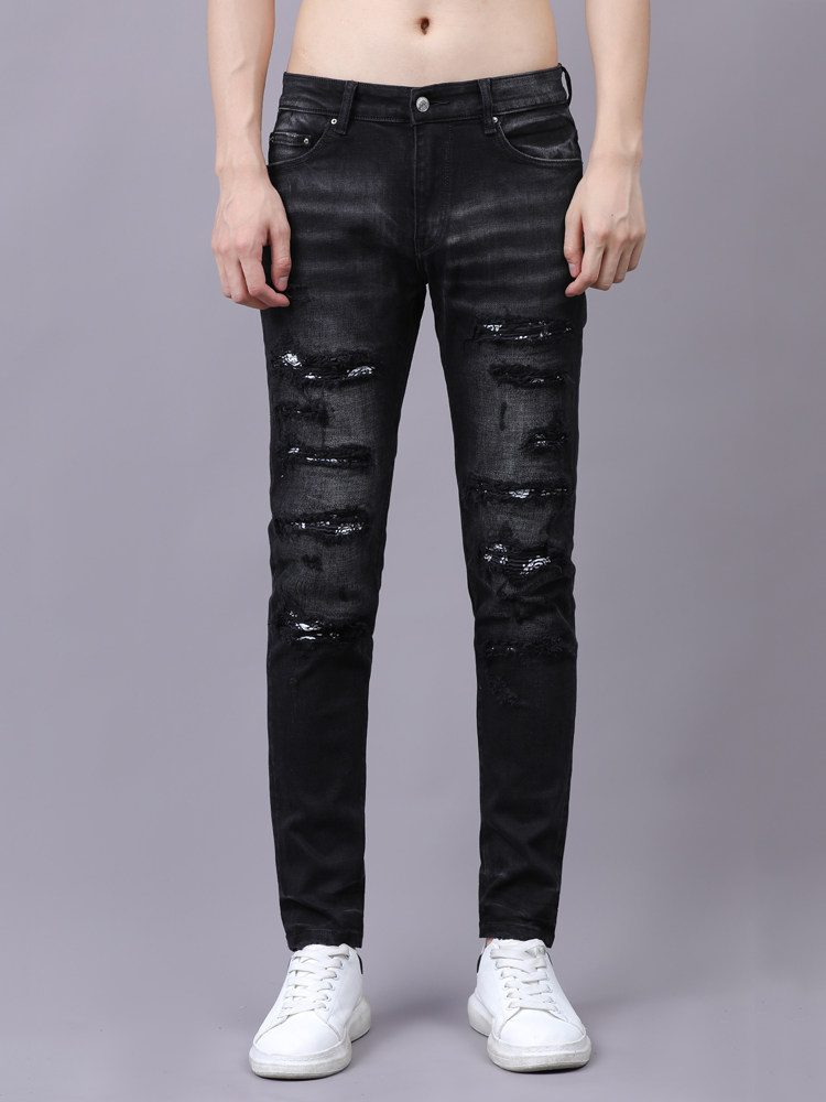 Tse Ting Frontal amiri jeans Men's Hole Tide Cards High End Washout Knife Cut High Street Black to fix small feet