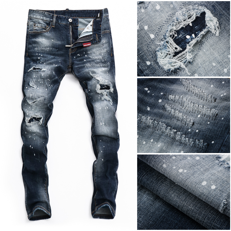 Andy Lau with the same high-end D2 jeans men's hole patch Tide brand beggar pants quadratic trend European station