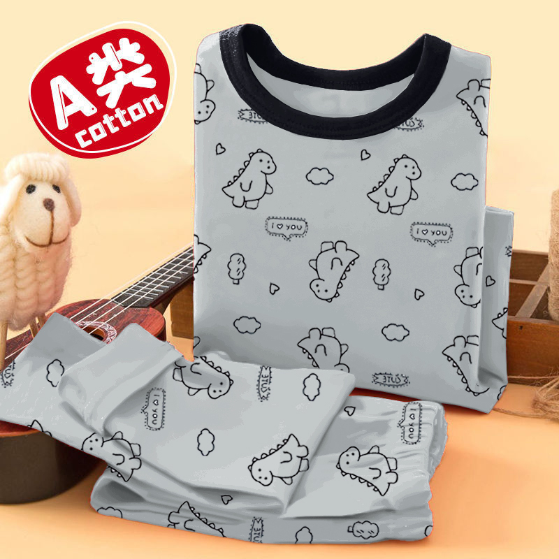 Children's Autumn Clothes and Pants Set for Boys, Pure Cotton Base Layer Underwear, Cartoon Dinosaur Seamless Cotton Sweater and Pants