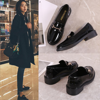 Genuine Leather British Style Women's Shoes 2025 Spring and Autumn New Trendy Loafers Black Flat Shoes Beanie Shoes