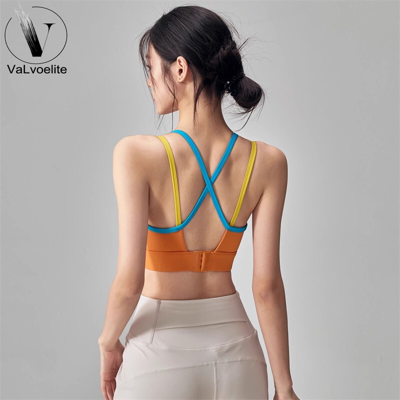 Valvoelite Sports Bra for Women, Contrasting Color, High-Intensity Shock-Proof Yoga Bra, Cross-Back Beautiful Back Fitness Vest