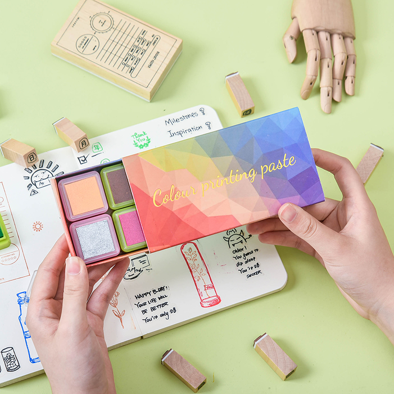Hand Ledger Diary phase Book Seal Companion Printed Clay 16 Color Suit Hand Finger Painting Color Printed Clay Rubber Stamp Print Bench tool