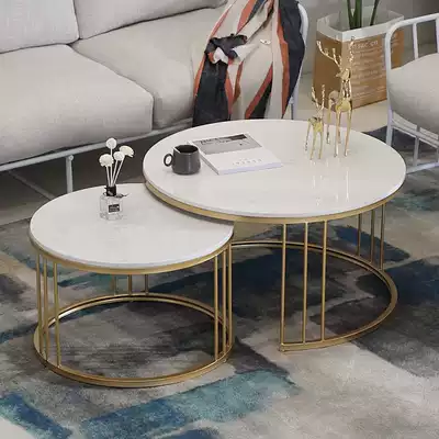 Wrought iron Nordic modern ins Marble coffee table Living room Light luxury combination Round tea table Creative simple small apartment