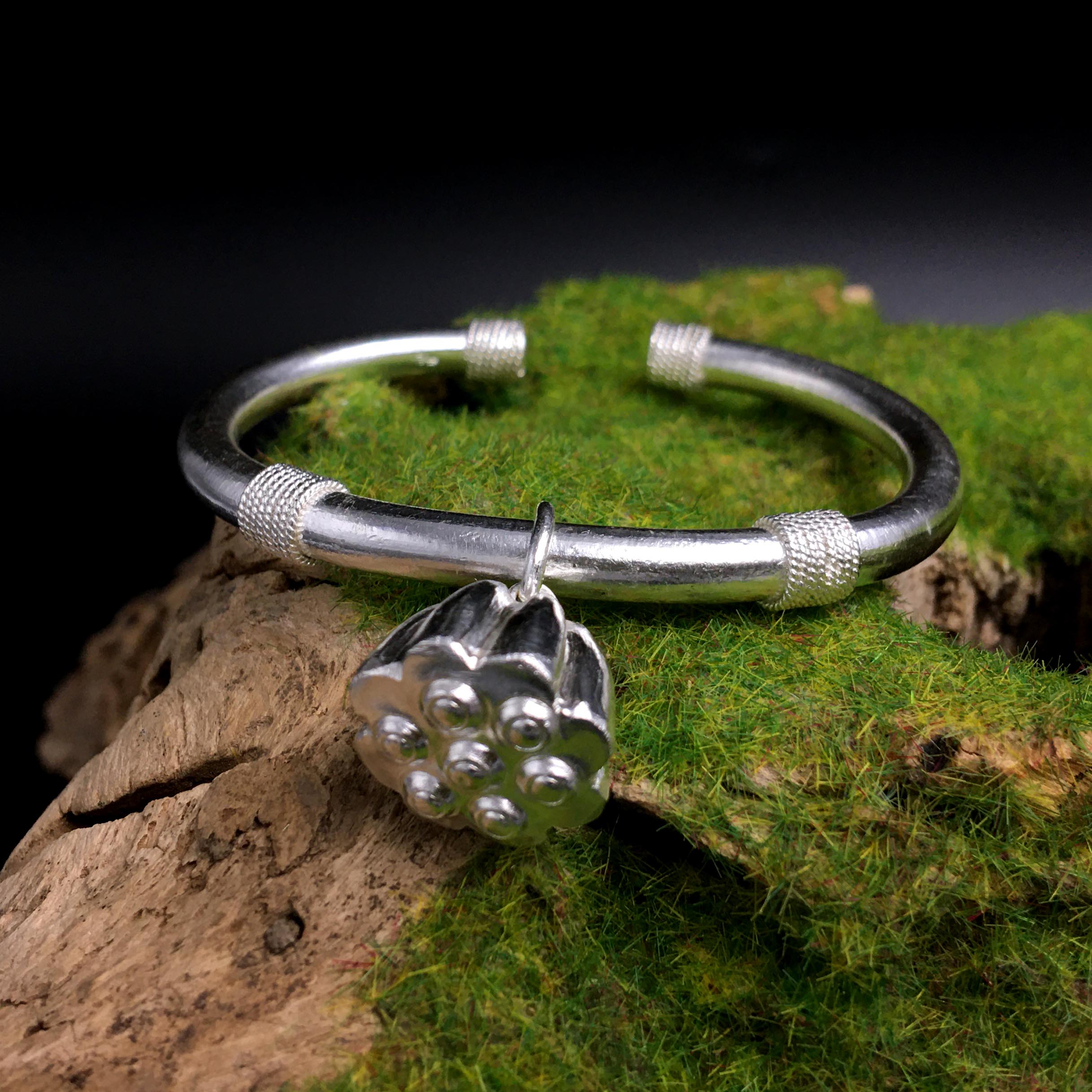 Original 999 Silver Hand Lotus Traditional Unique Round Bracelet Silver - decorated Filar Moku Silver Fair
