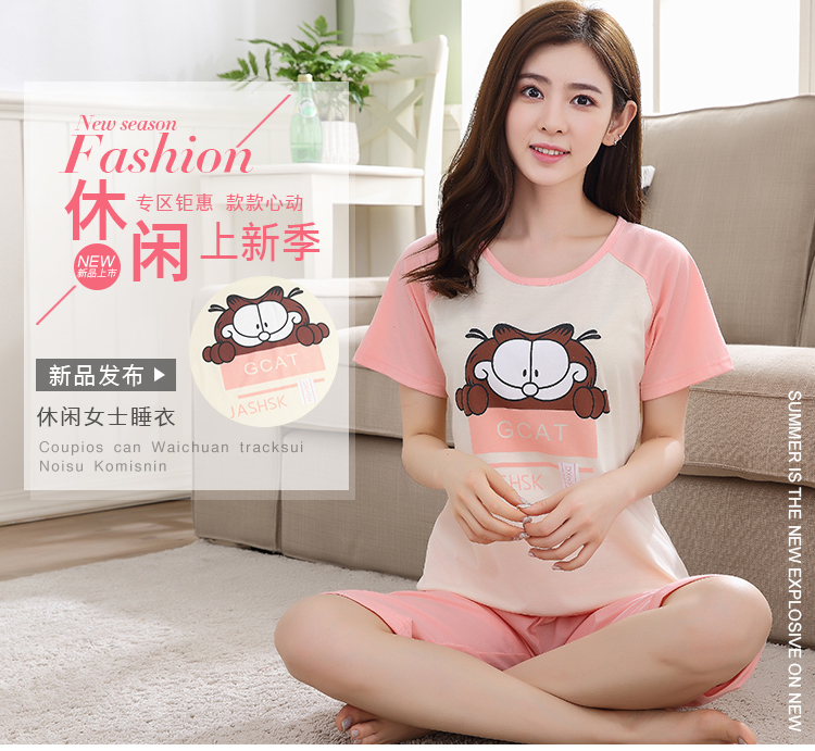 Mùa hè quần ngắn tay đồ ngủ nữ mặc giản dị bông dịch vụ nhà phù hợp với XL cotton nửa tay phụ nữ