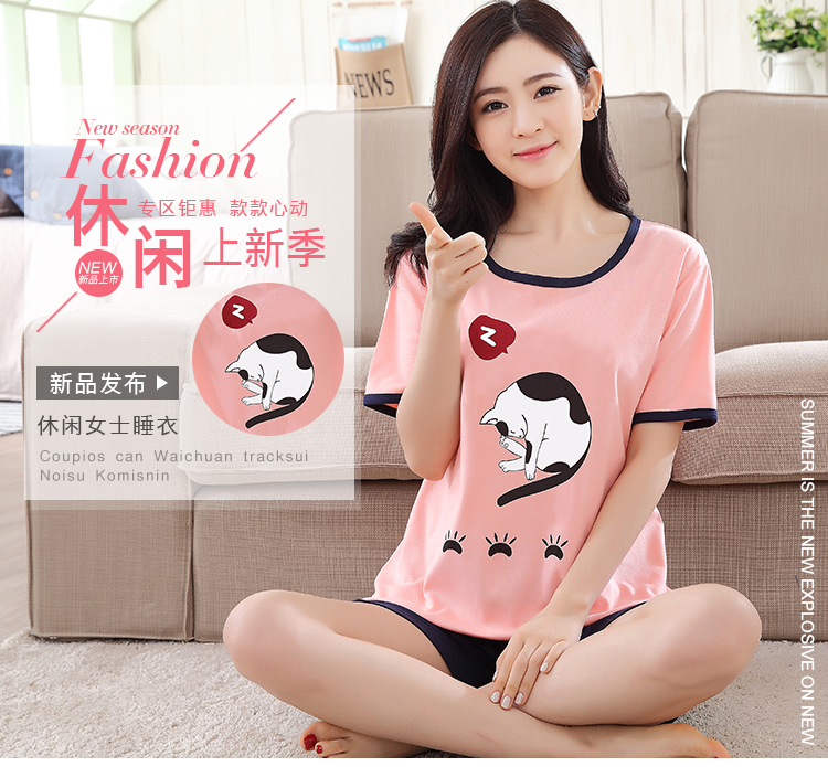 Mùa hè quần ngắn tay đồ ngủ nữ mặc giản dị bông dịch vụ nhà phù hợp với XL cotton nửa tay phụ nữ