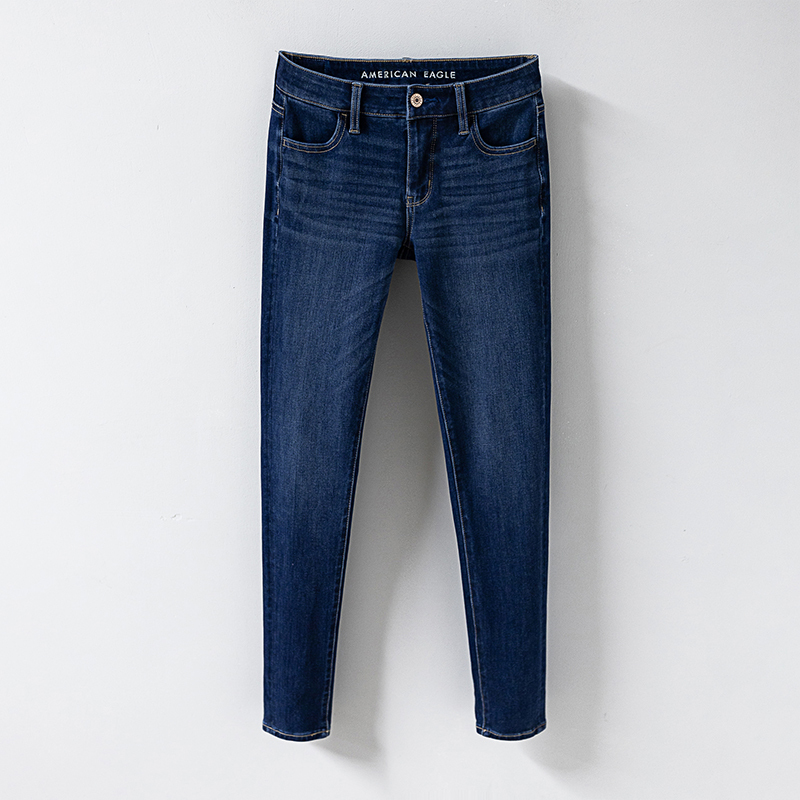 American Eagle Aeo Summer Blue Mid-Low Waist Stretch Jeans for Women, Slim Fit, Butt-Lifting Pencil Pants
