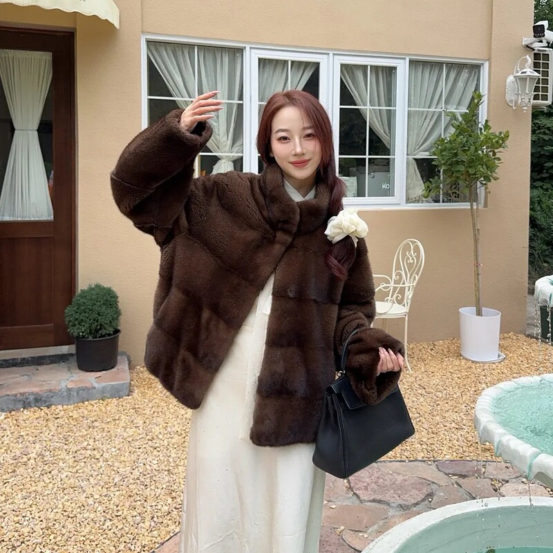 Daily Luxury Imported Velvet Stand-Up Collar Horizontal Row Mink Fur Coat Women's Whole Mink Coat Winter Daily Luxury Imported Velvet Stand-Up Collar Horizontal Row Mink Fur Coat Women's Whole Mink Coat Winter