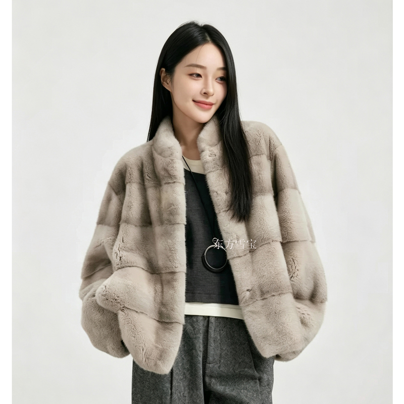 Mink Fur Coat for Women, Full Mink, Autumn and Winter Casual Short Style, Stand Collar, Horizontal Full-Cutting Process, Mink Fur Coat for Women Mink Fur Coat for Women, Full Mink, Autumn and Winter Casual Short Style, Stand Collar, Horizontal Full-Cutting Process, Mink Fur Coat for Women