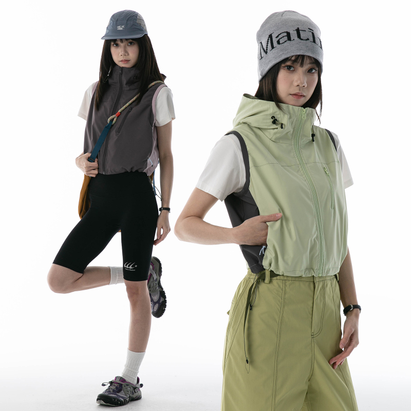 Notbrand Outdoor Style Hooded Vest for Women, Spring and Summer Short Sleeveless Zipper Vest Jacket, Layered Sports Vest