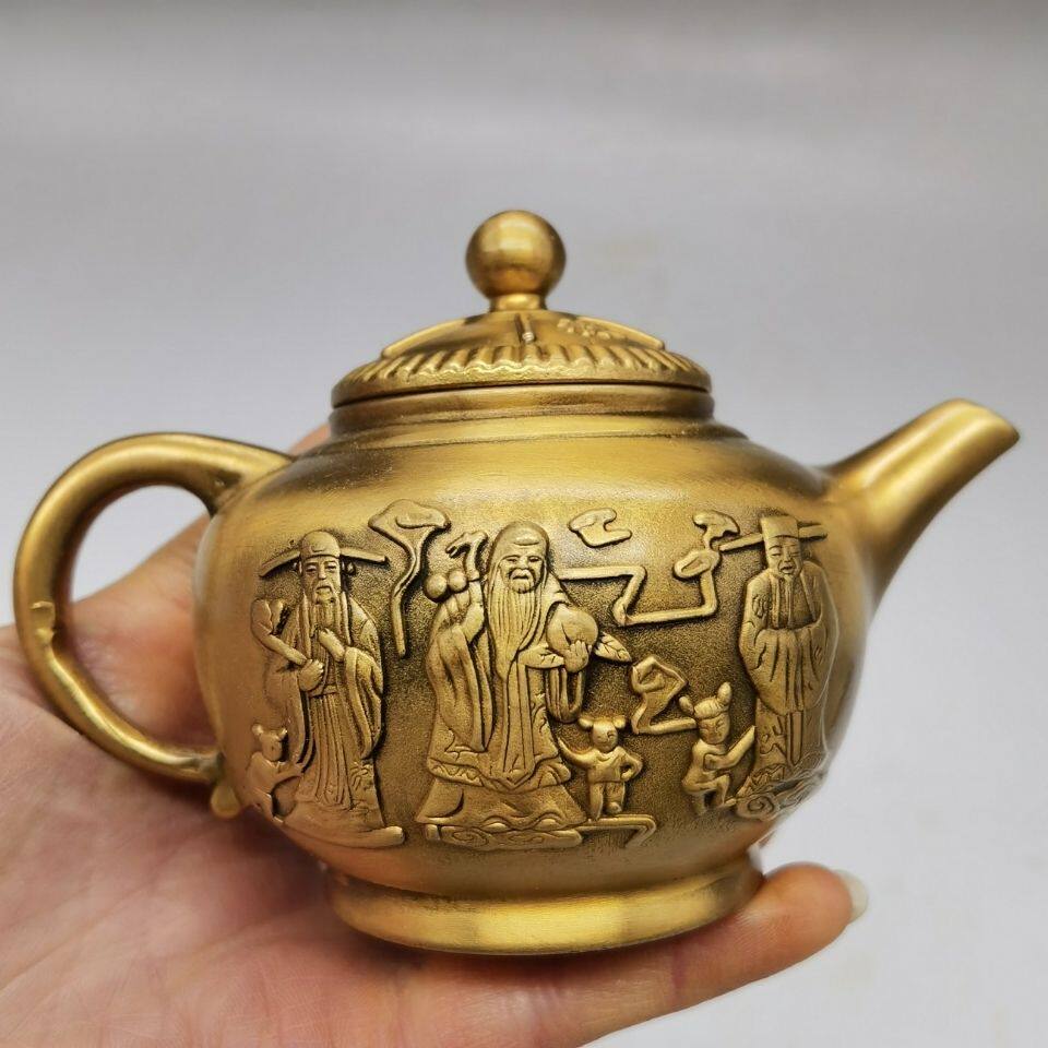 黃銅八仙茶壺酒壺仿古銅壺,精緻優雅大方容量180毫升。