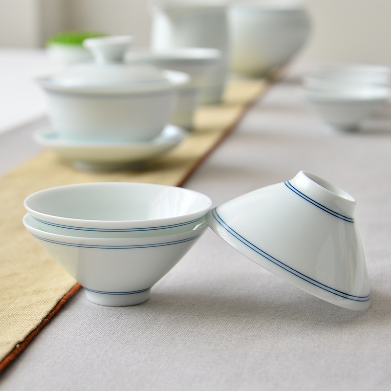 Hand painted green flower ceramic small tea cup bucket hat tea cup utility-tea cup white porcelain single cup teacup tea cup single tea bowl single