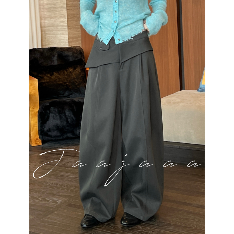 Jaajaaa Blogger-Style Outfit: Irregular Patchwork Faux Two-Piece Suit with Bell-Bottom Pants, Straight-Leg Slimming Apron Pants Jaajaaa Blogger-Style Outfit: Irregular Patchwork Faux Two-Piece Suit with Bell-Bottom Pants, Straight-Leg Slimming Apron Pants