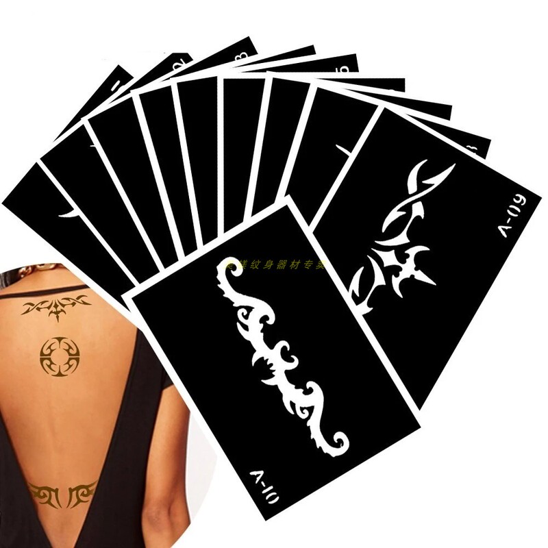 10 Temporary Spray-Painted Totem Henna Juice Tattoo Templates Semi-Permanent Hollow Model Diamond Painting Molds