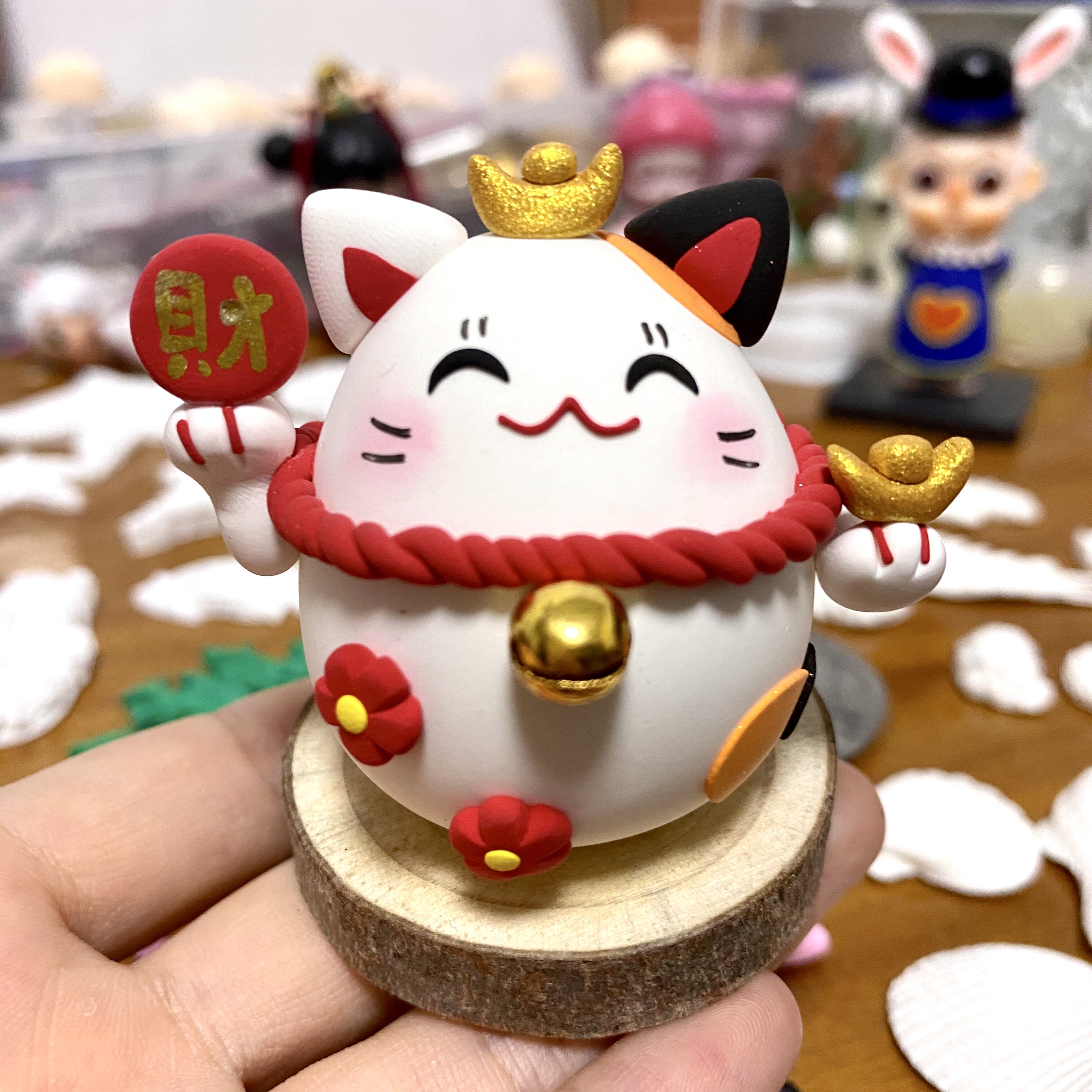 (Little Deer Language) Lucky Cat Ornament Finished Product Cat Car Ornament Gift (Glass Cover Free)