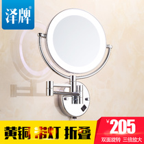 Brass cosmetic mirror bathroom toilet make-up mirror Double face with LED lamp enlarged wall-mounted folding telescopic mirror