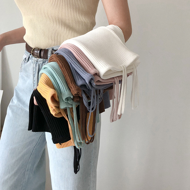 Hồng Kông hương vị retro chic yếm nữ sinh viên mùa hè ulzzang không tay áo len co giãn màu áo áo kiểu công sở