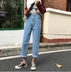 Quần jean nữ 9 điểm thẳng xuân hè 2018 phiên bản Hàn Quốc mới của những cô nàng hoang dã buông lơi eo cao là quần trắng mỏng quần jean cao cấp Quần jean