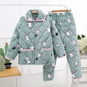 Mùa đông phụ nữ flannel đồ ngủ dày ba lớp thời trang giản dị phục vụ nhà cộng với cotton ấm áp và thoải mái mặc bên ngoài áo khoác cotton